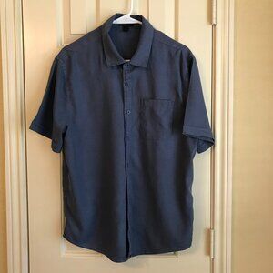 Magaschoni Man Blue Short Sleeve Button Down Shirt - Sz L